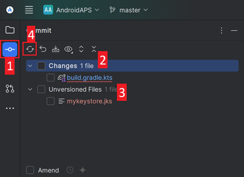 Commit 选项卡：未提交的更改