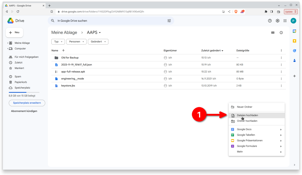 使用Google Drive应用程序上传apk文件
