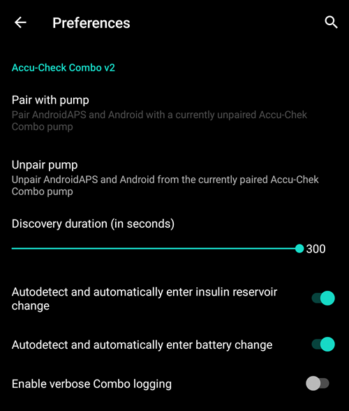 Accu-Chek Combo 偏好设置截图