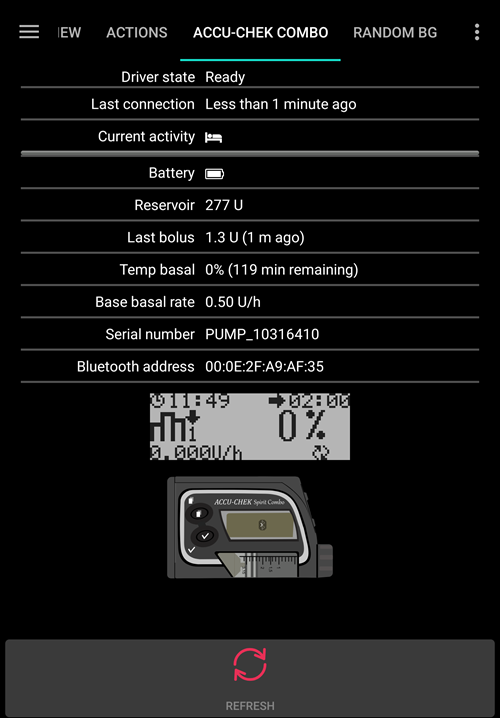 Screenshot 的 Accu-Chek Combo 选项卡 与 配对